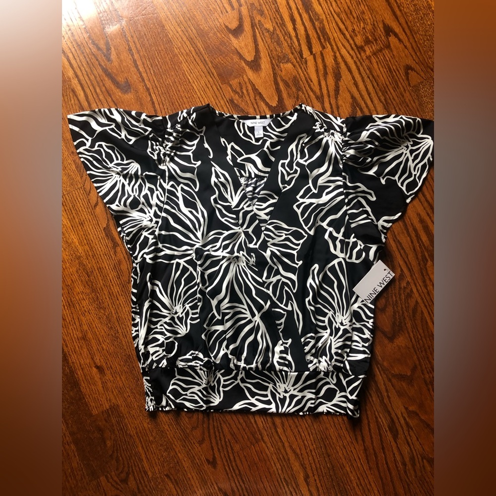 NWT Nine West Botanical Print Banded Blouse - Size Large